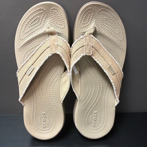 Crocs Men's Santa Cruz Canvas Flip Flops In Khaki Size 10 - Picture 10 of 11
